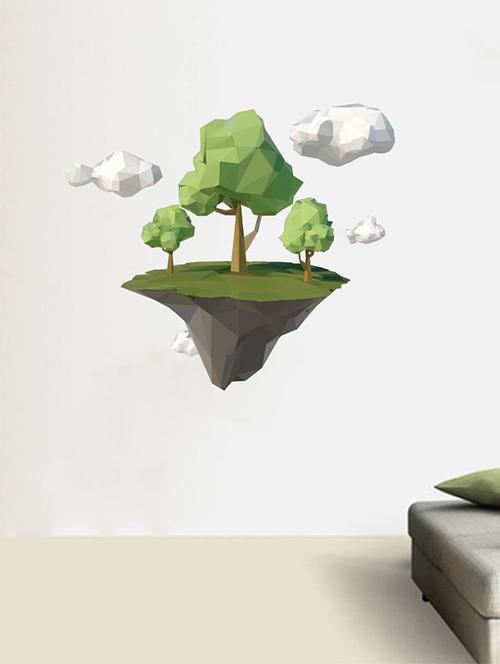 rawpockets wall decals ' green trees and clouds wall sticker '  wall stickers (pvc vinyl) multicolour - 15733659 - Very Small Image - 1