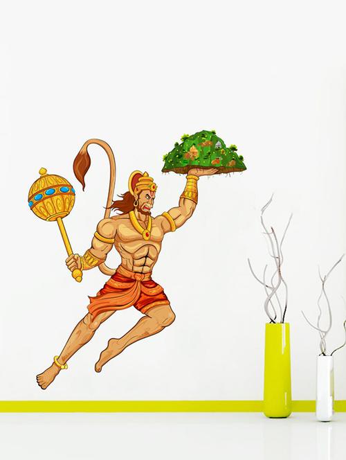 rawpockets wall decals ' lord hanuman carrying sanjeevani hills wall sticker '  wall stickers (pvc vinyl) multicolour - 15733694 - Very Small Image - 1
