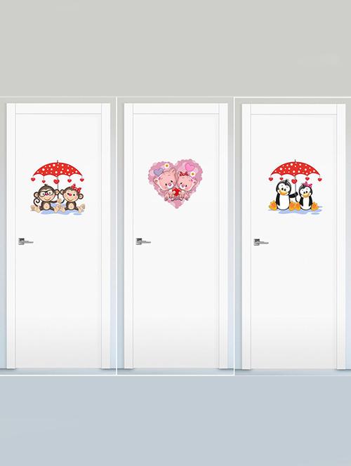 rawpockets wall decals ' cute cartoon animals love wall sticker '  wall stickers (pvc vinyl) multicolour - 15733698 - Very Small Image - 1
