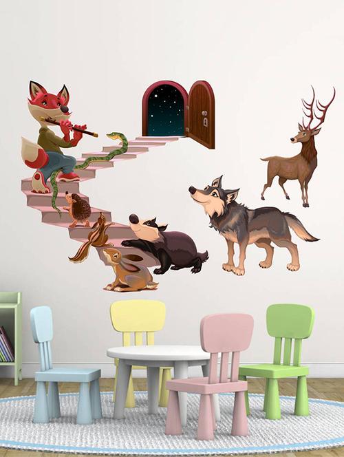 rawpockets wall decals ' wild animals kingdom '  wall stickers (pvc vinyl) multicolour - 15733759 - Very Small Image - 1