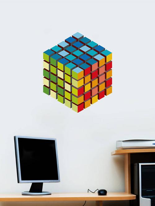 rawpockets wall decals ' rubik's cube puzzle game '  wall stickers (pvc vinyl) multicolour - 15733830 - Very Small Image - 1