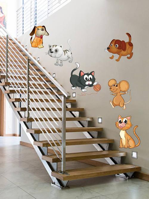 rawpockets wall decals ' kids room : pet animals stickers '  wall stickers (pvc vinyl) multicolour - 15733839 - Very Small Image - 1