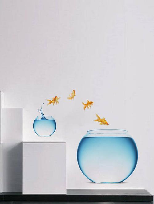 rawpockets wall decals ' bed room fish pot '  wall stickers (pvc vinyl) multicolour - 15733892 - Very Small Image - 1