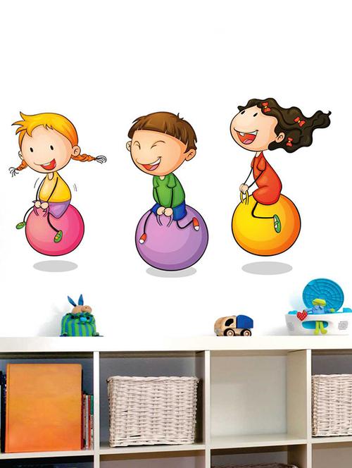 rawpockets wall decals ' kids playing ball game '  wall stickers (pvc vinyl) multicolour - 15733942 - Very Small Image - 1