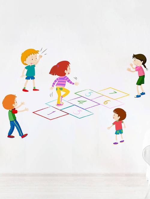 rawpockets wall decals ' group of kids playing outdoor game '  wall stickers (pvc vinyl) multicolour - 15733975 - Very Small Image - 1