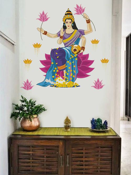 rawpockets wall decals ' goddess lakshmi blessing gold  '  wall stickers (pvc vinyl) multicolour - 15733981 - Very Small Image - 1