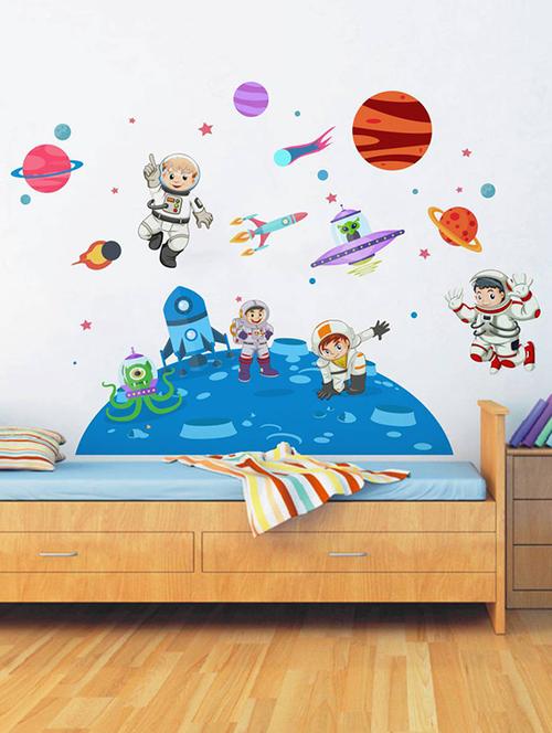 rawpockets wall decals ' kid's on space - kid's room '  wall stickers (pvc vinyl) multicolour - 15734033 - Very Small Image - 1