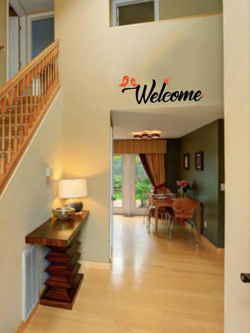 rawpockets wall decals ' welcome bird - door decorative '  wall stickers (pvc vinyl) multicolour - 15734057 - Very Small Image - 1