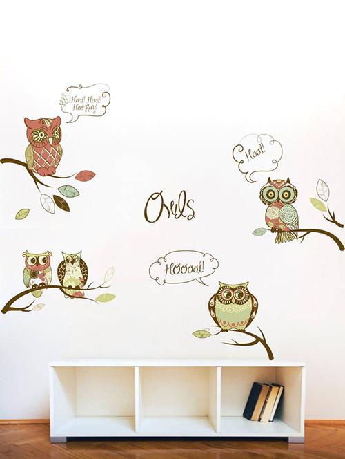 rawpockets wall decals ' owls family story - kid's room '  wall stickers (pvc vinyl) multicolour - 15734094 - Very Small Image - 1