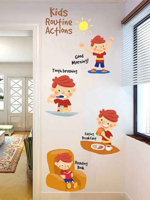 rawpockets wall decals ' kids routine actions - kids room '  wall stickers (pvc vinyl) multicolour - 15734109 - Very Small Image - 1