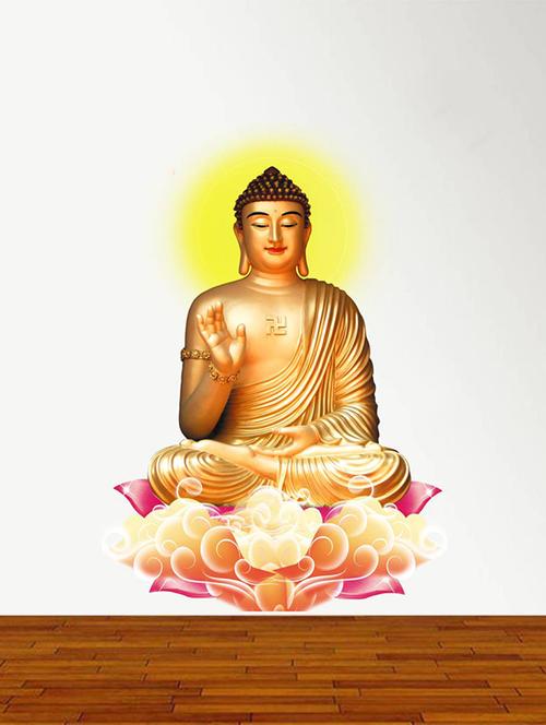 rawpockets wall decals ' lord buddha peaceful on lotus '  wall stickers (pvc vinyl) multicolour - 15734113 - Very Small Image - 1