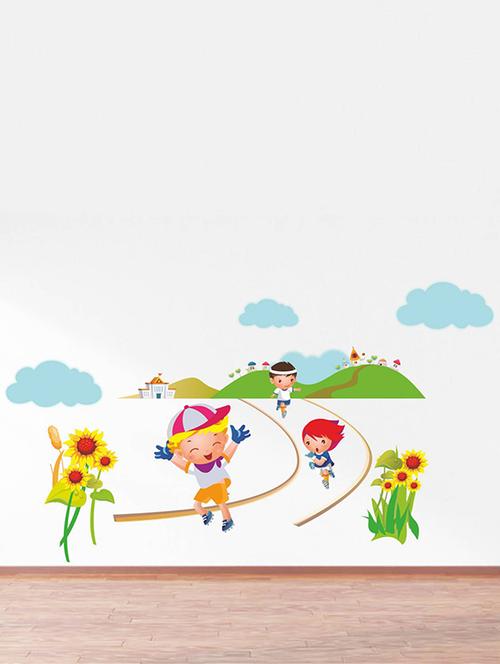 rawpockets wall decals ' kids marathon - kids room '  wall stickers (pvc vinyl) multicolour - 15734119 - Very Small Image - 1