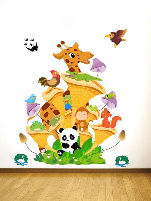rawpockets wall decals ' animals tree house - kids room '  wall stickers (pvc vinyl) multicolour - 15734132 - Very Small Image - 1