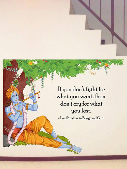 rawpockets wall decals ' lord krishna flute bhagavad gita quote '  wall stickers (pvc vinyl) multicolour - 15734147 - Very Small Image - 1
