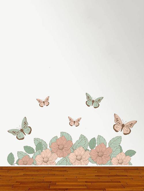 rawpockets wall decals ' flowers and butterfly decorative - bed room '  wall stickers (pvc vinyl) multicolour - 15734174 - Very Small Image - 1