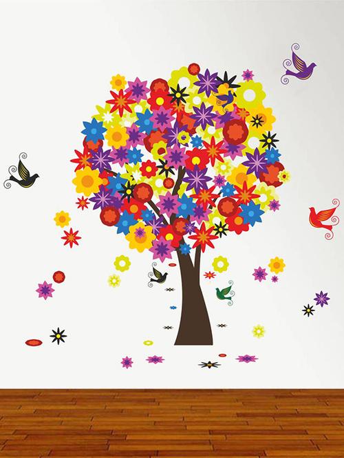 rawpockets wall decals ' colourful tree and birds '  wall stickers (pvc vinyl) multicolour - 15734222 - Very Small Image - 1