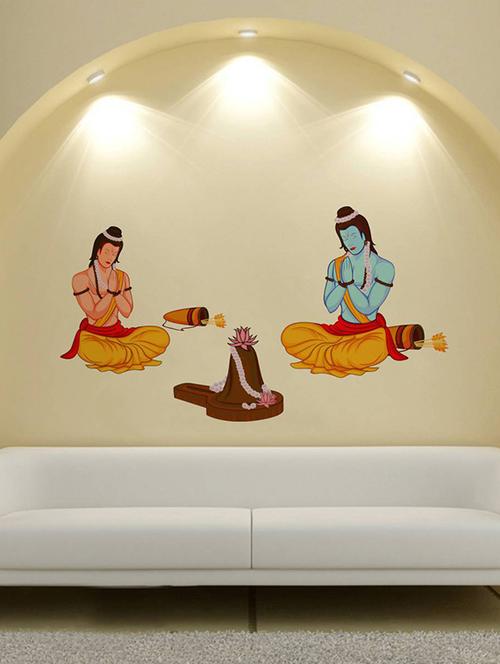 rawpockets wall decals ' god ram lakshman worship shiva '  wall stickers (pvc vinyl) multicolour - 15734282 - Very Small Image - 1