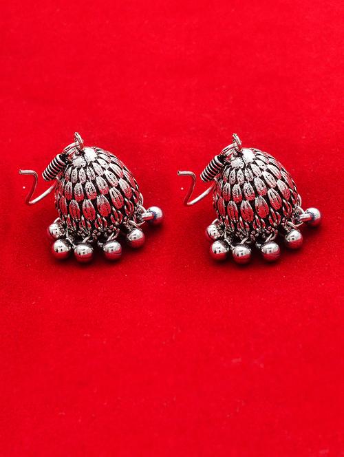 silver metal jhumka earring - 15735188 - Very Small Image - 1