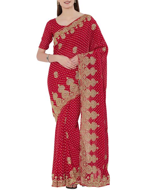 bandhani embroidered saree with blouse - 15735293 - Very Small Image - 1
