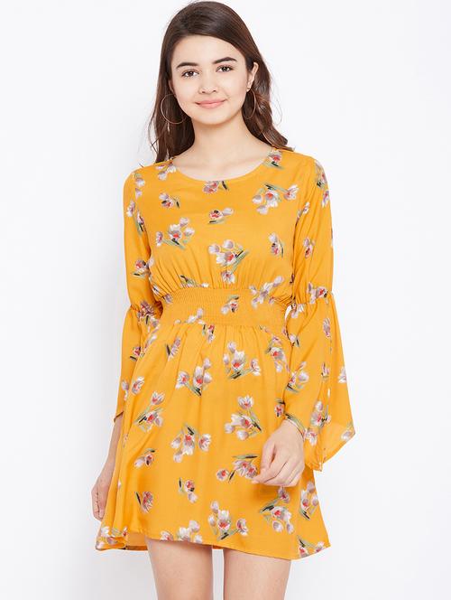 smocked waist bell sleeved dress - 15735929 - Very Small Image - 1