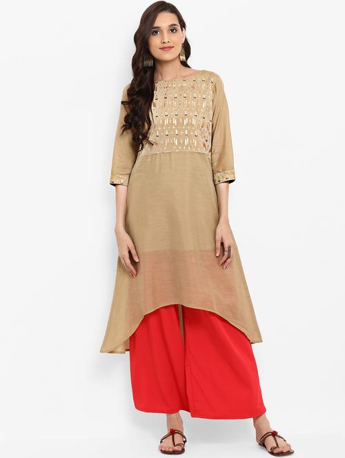 high low foil print kurta - 15737004 - Very Small Image - 1