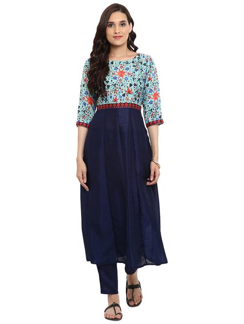 printed kalidaar kurta with pant set - 15737622 - Very Small Image - 1