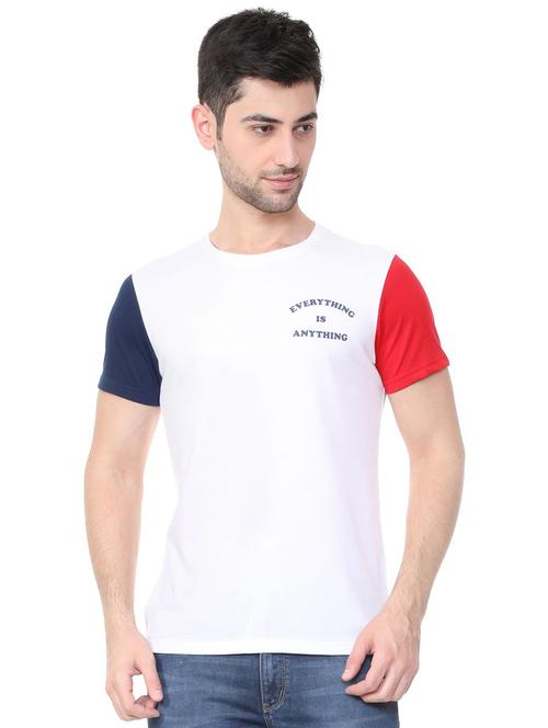 white cotton blend color block t-shirt - 15738156 - Very Small Image - 1