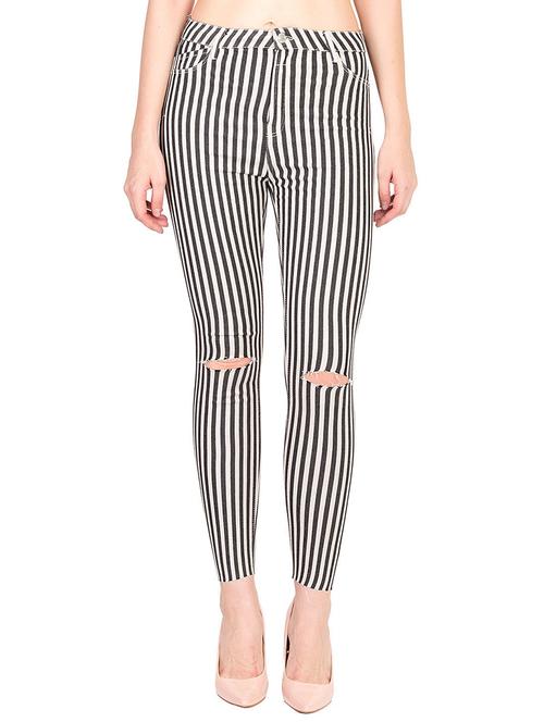 high waist striped knee slash trouser - 15738539 - Very Small Image - 1
