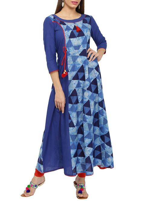 indigo geometrical flared kurta - 15738682 - Very Small Image - 1