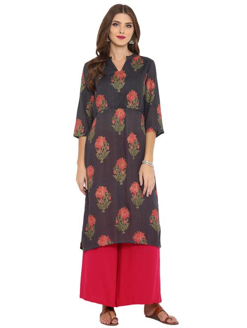 printed straight kurta - 15740354 - Very Small Image - 1