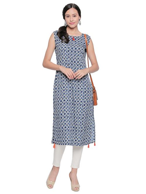 indigo printed straight kurta - 15741227 - Very Small Image - 1