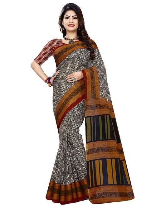 contrast border printed saree with blouse - 15741435 - Very Small Image - 1