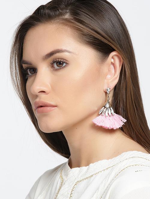 pink metal drop earring - 15743414 - Very Small Image - 1