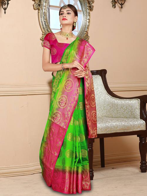 conversational zari motif banarasi saree with blouse - 15743790 - Very Small Image - 1
