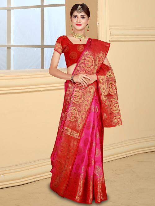 conversational zari motif banarasi saree with blouse - 15743794 - Very Small Image - 1