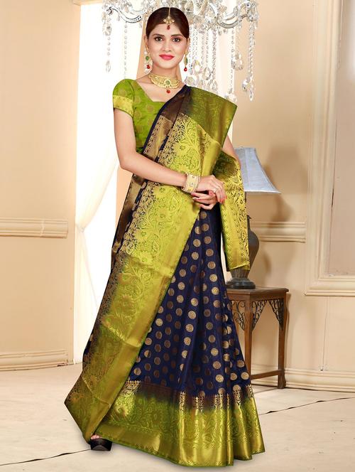 floral zari motif banarasi saree with blouse - 15743801 - Very Small Image - 1
