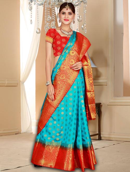 floral zari motif banarasi saree with blouse - 15743802 - Very Small Image - 1