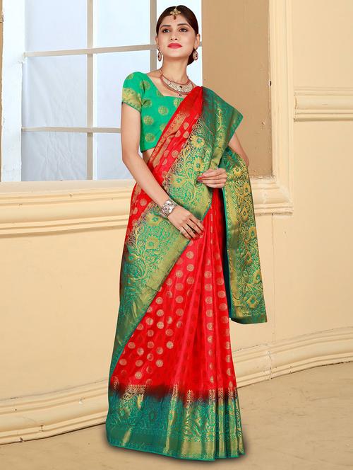 contrast zari border banarasi saree - 15743806 - Very Small Image - 1