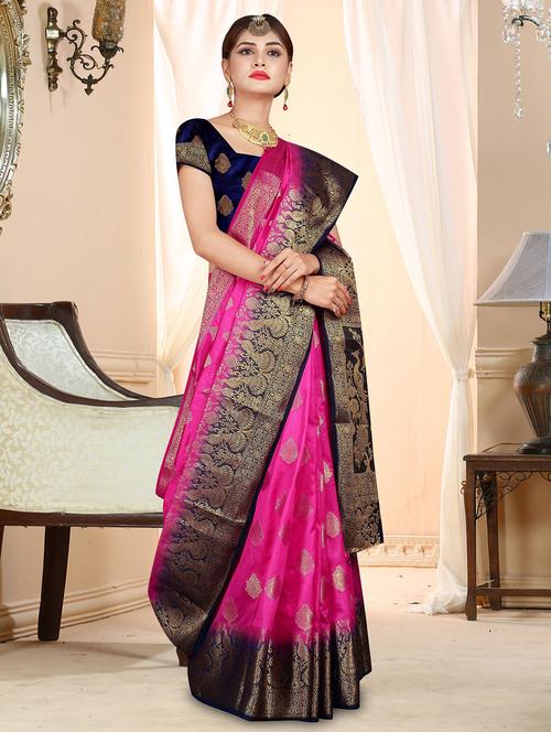 conversational zari border banarasi saree with blouse - 15743827 - Very Small Image - 1