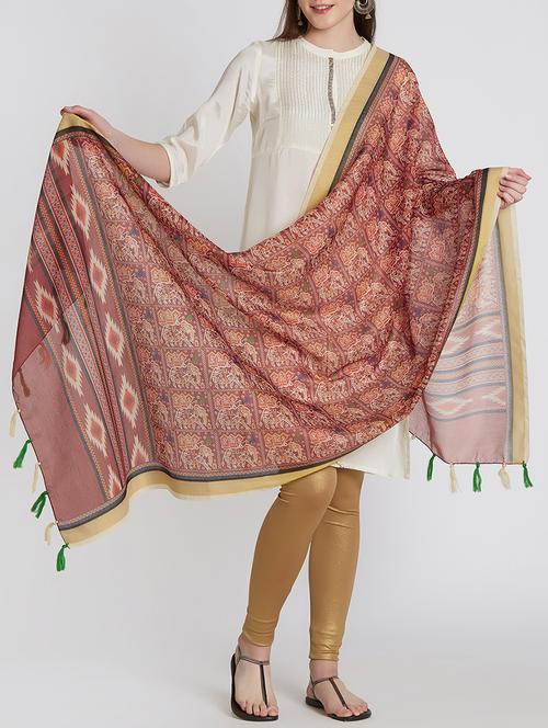 chanderi printed dupatta with tassels - 15744220 - Very Small Image - 1