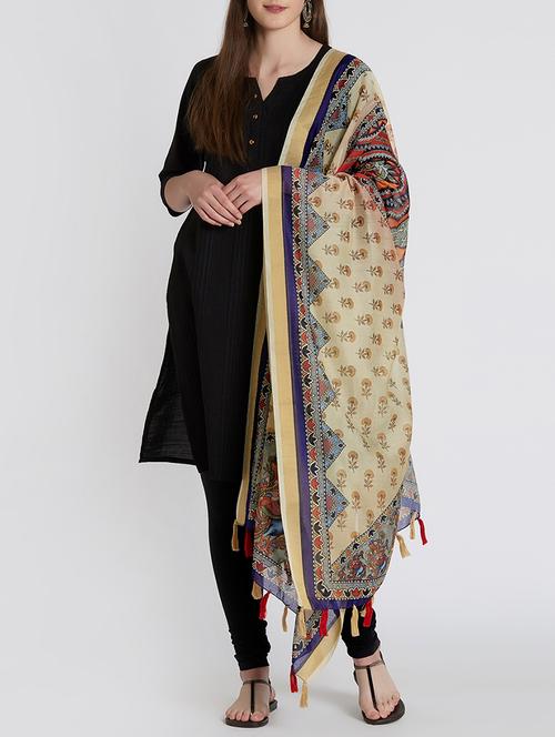 chanderi printed dupatta with tassels - 15744222 - Very Small Image - 1