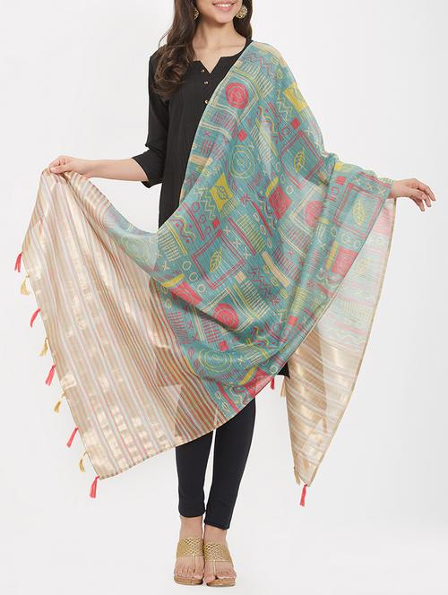 cotton blend printed dupatta with tassels - 15744230 - Very Small Image - 1