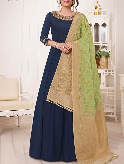 embroidered fuchsia semi-stitched anarkali suit - 15744745 - Very Small Image - 1