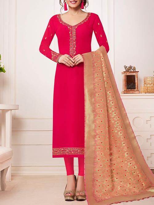 embroidered semi-stitched churidaar suit - 15744747 - Very Small Image - 1