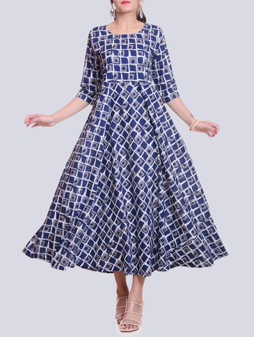 indigo printed a-line kurta - 15745307 - Very Small Image - 1