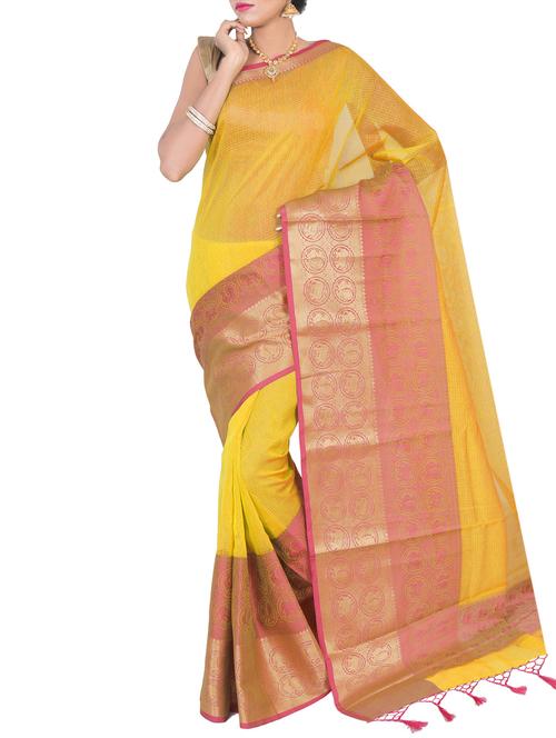 contrast zari bordered saree with blouse - 15747007 - Very Small Image - 1