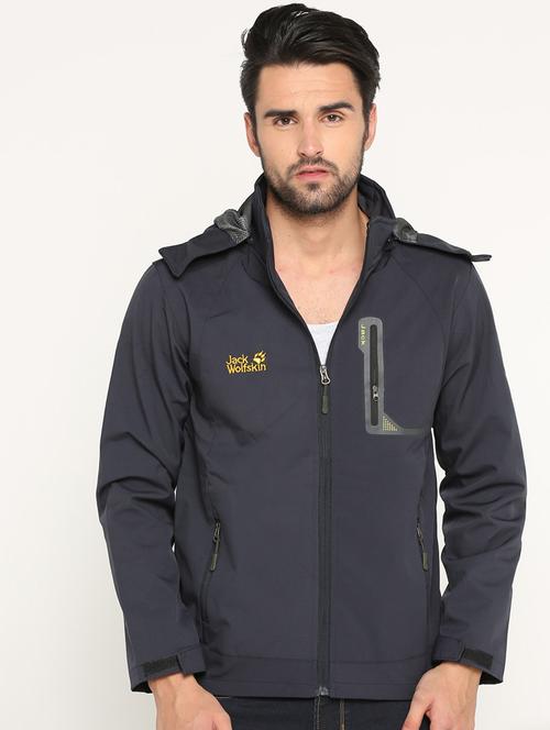 navy blue solid casual jacket - 15747179 - Very Small Image - 1