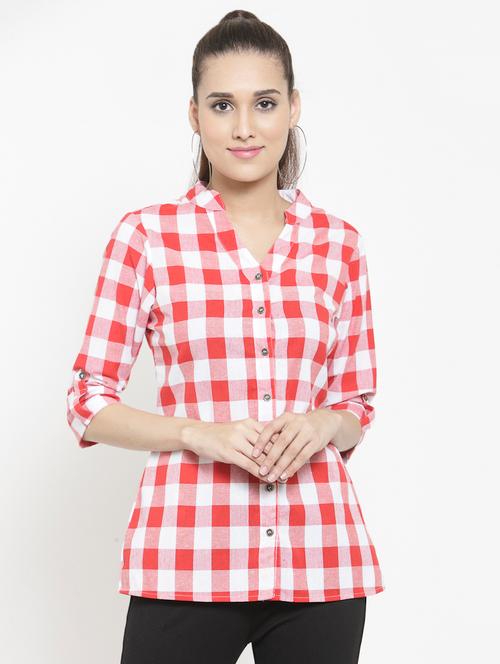 mandarin collar checkered shirt - 15747211 - Very Small Image - 1