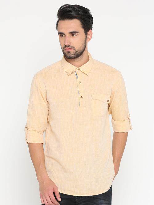 orange cotton short kurta - 15747281 - Very Small Image - 1