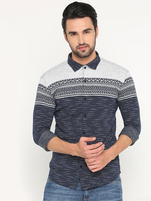 navy blue printed casual shirt - 15747299 - Very Small Image - 1